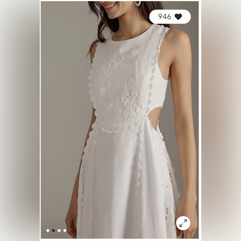 Anthropologie White Embroidered Midi Dress - Picture 2 of 8